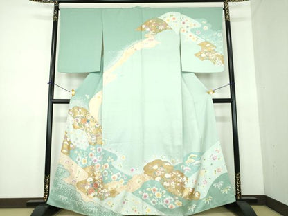 平和屋着物●訪問着　駒刺繍　松皮菱花舟　金銀彩　正絹　逸品　DABE5685ps