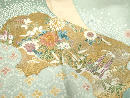 平和屋着物●訪問着　駒刺繍　松皮菱花舟　金銀彩　正絹　逸品　DABE5685ps