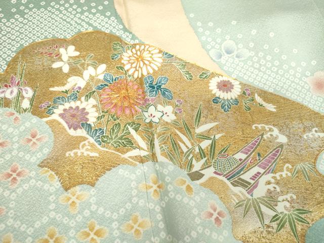 平和屋着物●訪問着　駒刺繍　松皮菱花舟　金銀彩　正絹　逸品　DABE5685ps