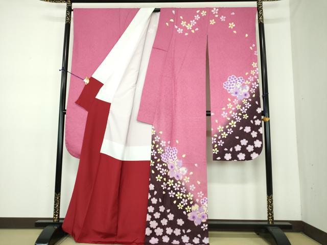 平和屋着物●豪華振袖　舞桜　暈し染め　金彩　銀通し地　正絹　逸品　DABE5686ps