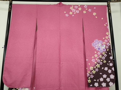 平和屋着物●豪華振袖　舞桜　暈し染め　金彩　銀通し地　正絹　逸品　DABE5686ps