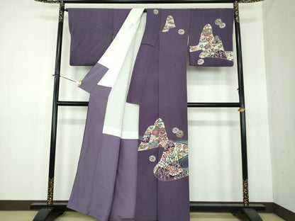 平和屋着物●初代 染人・山岡古都　首里琉染　訪問着　流水鳳凰花文　鬼しぼ縮緬　正絹　逸品　DABE5687ps