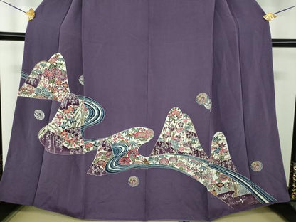 平和屋着物●初代 染人・山岡古都　首里琉染　訪問着　流水鳳凰花文　鬼しぼ縮緬　正絹　逸品　DABE5687ps