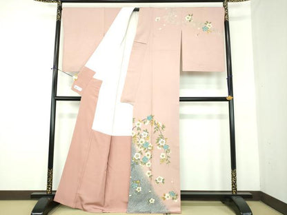 平和屋着物●ファッションデザイナー　花井幸子　訪問着　駒刺繍　枝垂れ桜　暈し染め　金糸　やまと誂製　正絹　逸品　DABE5688ps