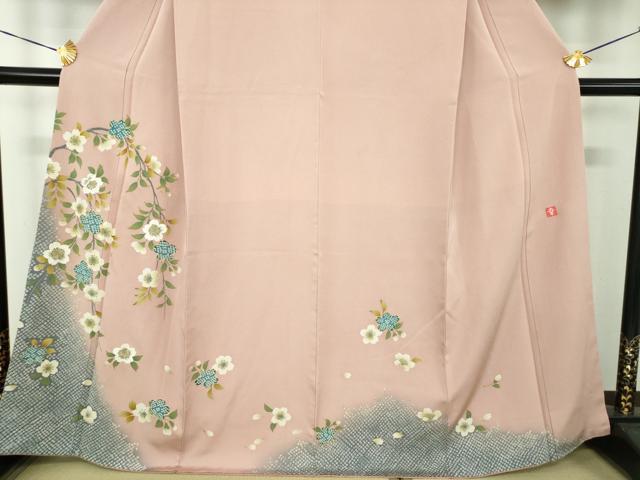 平和屋着物●ファッションデザイナー　花井幸子　訪問着　駒刺繍　枝垂れ桜　暈し染め　金糸　やまと誂製　正絹　逸品　DABE5688ps