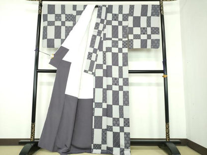 平和屋着物●上質な小紋　地紋起こし　市松丸文　正絹　逸品　DABE5689ps