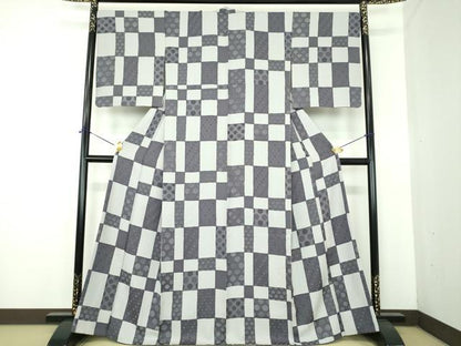 平和屋着物●上質な小紋　地紋起こし　市松丸文　正絹　逸品　DABE5689ps