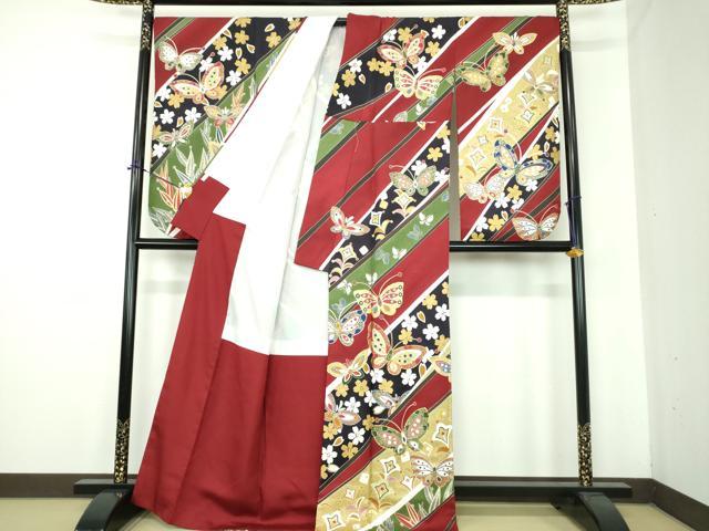 平和屋着物●小振袖　二尺袖　駒刺繍　舞桜　舞蝶花文　金彩　正絹　逸品　DABE5694ps