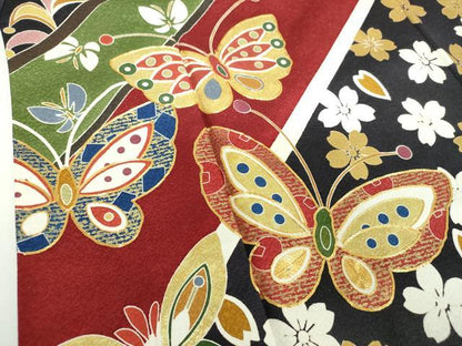 平和屋着物●小振袖　二尺袖　駒刺繍　舞桜　舞蝶花文　金彩　正絹　逸品　DABE5694ps