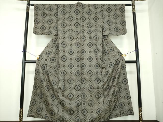 平和屋着物●本場大島紬　龍郷絣　花菱文　正絹　逸品　DABE5699ps