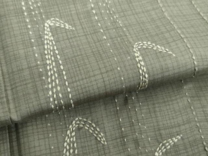 平和屋着物●訪問着　紬地　刺し子　総刺繍　笹竹文　正絹　逸品　DABE5701ps