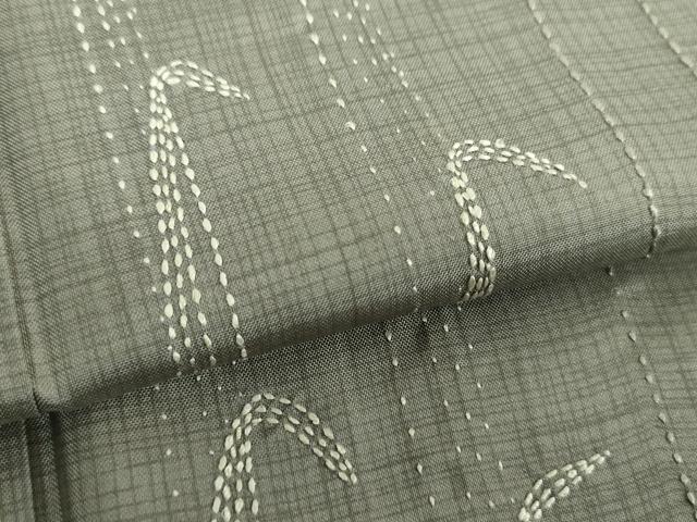 平和屋着物●訪問着　紬地　刺し子　総刺繍　笹竹文　正絹　逸品　DABE5701ps