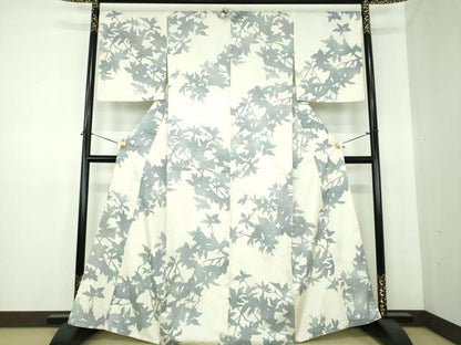 平和屋着物●上質な紬　背抜き仕立て　枝葉シルエット　金彩　正絹　逸品　DABE5706ps