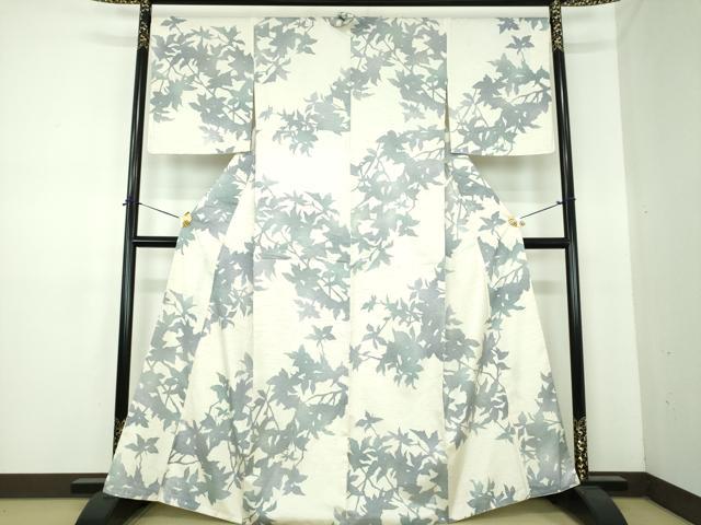 平和屋着物●上質な紬　背抜き仕立て　枝葉シルエット　金彩　正絹　逸品　DABE5706ps