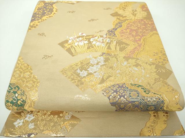 平和屋着物▼六通柄袋帯 花の宴 金銀糸 正絹 逸品 DABE5712ps