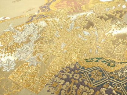 平和屋着物▼六通柄袋帯 花の宴 金銀糸 正絹 逸品 DABE5712ps