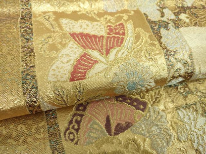 平和屋着物▼六通柄袋帯 短冊舞蝶花文 金銀糸 正絹 逸品 DABE5731ps