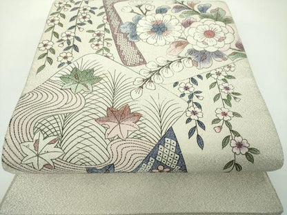 平和屋着物▼綴れ 太鼓柄袋帯 辻が花 銀糸 正絹 逸品 DABE5750ps