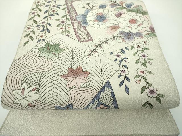 平和屋着物▼綴れ 太鼓柄袋帯 辻が花 銀糸 正絹 逸品 DABE5750ps