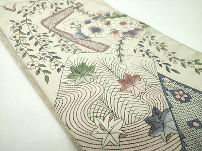 平和屋着物▼綴れ 太鼓柄袋帯 辻が花 銀糸 正絹 逸品 DABE5750ps