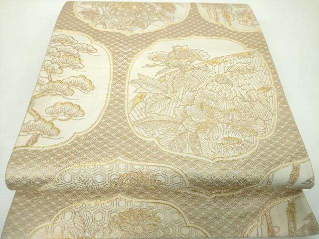 平和屋着物▼六通柄袋帯 籬牡丹菊文 金糸 正絹 逸品 DABE5752ps
