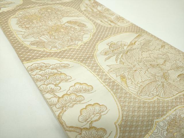 平和屋着物▼六通柄袋帯 籬牡丹菊文 金糸 正絹 逸品 DABE5752ps