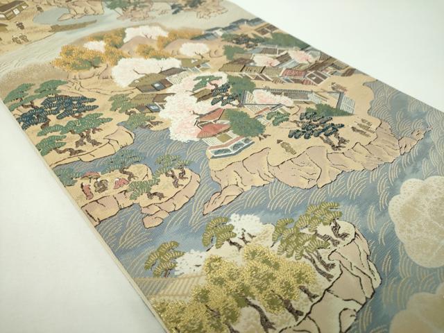 平和屋着物▼六通柄袋帯 唐織 古画松島屏風文 金糸 正絹 逸品 DABE5760ps