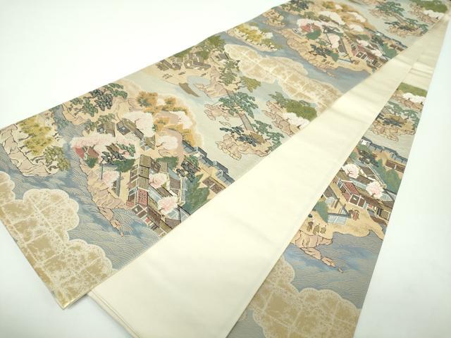 平和屋着物▼六通柄袋帯 唐織 古画松島屏風文 金糸 正絹 逸品 DABE5760ps