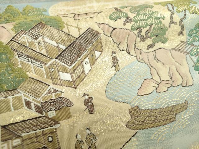 平和屋着物▼六通柄袋帯 唐織 古画松島屏風文 金糸 正絹 逸品 DABE5760ps