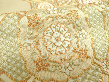 平和屋着物▼太鼓柄袋帯 駒刺繍 総刺繍 蜀江花文 金糸 正絹 逸品 DABE5762ps