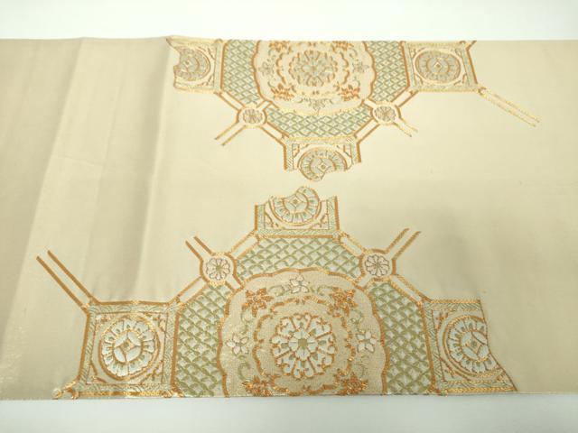 平和屋着物▼太鼓柄袋帯 駒刺繍 総刺繍 蜀江花文 金糸 正絹 逸品 DABE5762ps