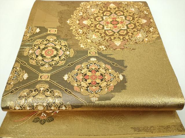 平和屋着物▼六通柄袋帯　正倉院鳳凰花文　金糸　正絹　逸品　DABE5768ps