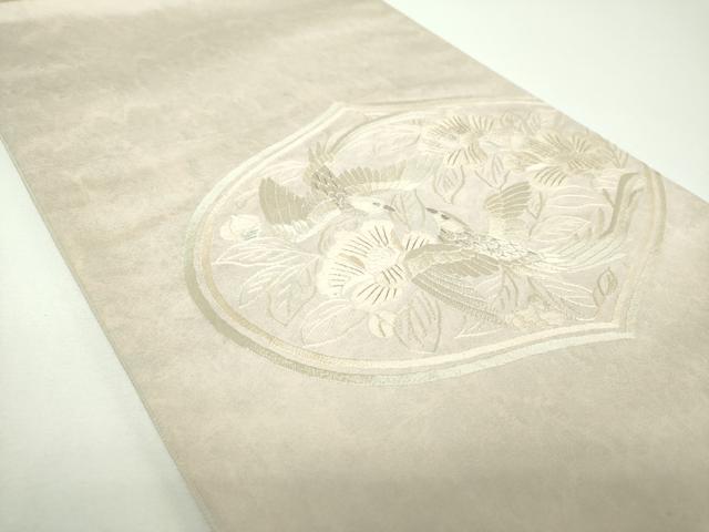 平和屋着物▼太鼓柄袋帯　総刺繍　花鳥文　銀糸　引箔　正絹　逸品　DABE5770ps