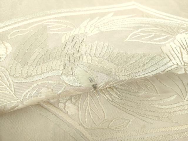 平和屋着物▼太鼓柄袋帯　総刺繍　花鳥文　銀糸　引箔　正絹　逸品　DABE5770ps