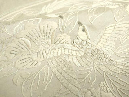 平和屋着物▼太鼓柄袋帯　総刺繍　花鳥文　銀糸　引箔　正絹　逸品　DABE5770ps