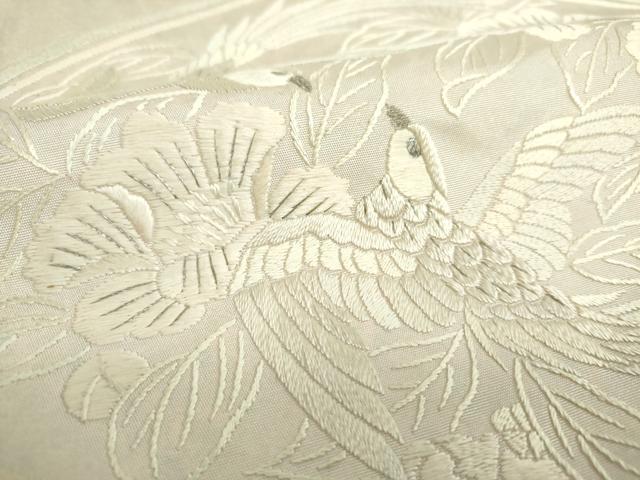 平和屋着物▼太鼓柄袋帯　総刺繍　花鳥文　銀糸　引箔　正絹　逸品　DABE5770ps