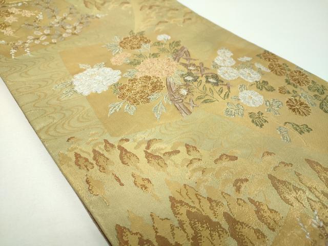 平和屋着物▼六通柄袋帯　唐織　色紙山立樹文　金銀糸　正絹　逸品　DABE5781ps