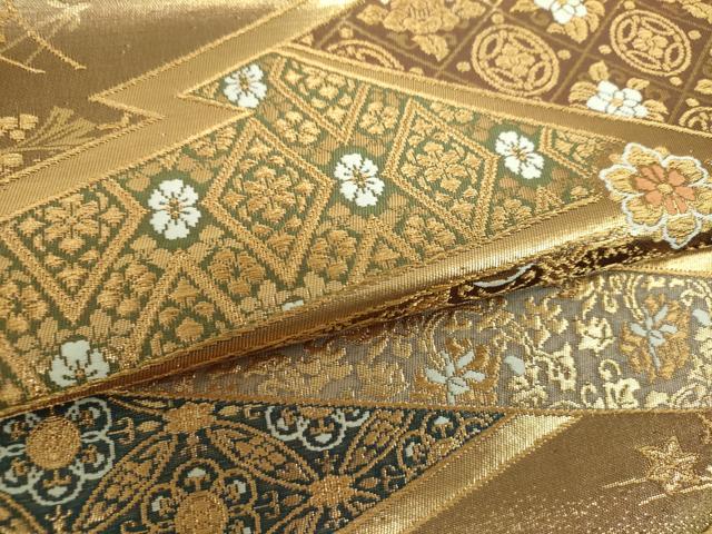 平和屋本店▼六通柄袋帯　唐織　名物裂献上　本金箔　正絹　24ｋ　逸品　DABD3190sf 平和屋着物▽六通柄袋帯 正倉院鳳凰花唐草文 金銀糸 引箔 正絹 逸品