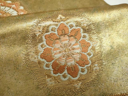 平和屋着物▼六通柄袋帯　唐織　正倉院花文　金糸　引箔　上代25万　正絹　逸品　未使用　DABE5794ps