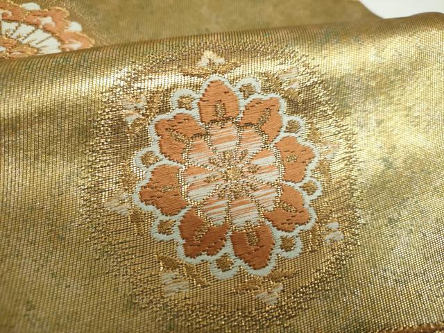 平和屋着物▼六通柄袋帯　唐織　正倉院花文　金糸　引箔　上代25万　正絹　逸品　未使用　DABE5794ps