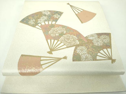 平和屋着物▼太鼓柄袋帯 螺鈿箔 扇面花文 金彩 正絹 逸品 DABE5815ps