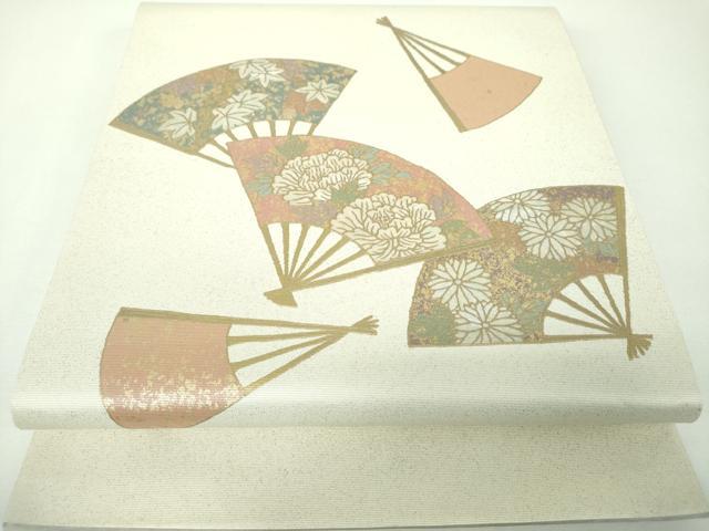 平和屋着物▼太鼓柄袋帯 螺鈿箔 扇面花文 金彩 正絹 逸品 DABE5815ps
