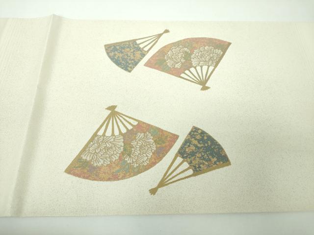 平和屋着物▼太鼓柄袋帯 螺鈿箔 扇面花文 金彩 正絹 逸品 DABE5815ps