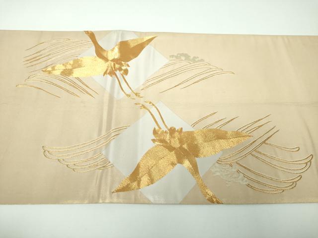 平和屋着物▼太鼓柄袋帯　駒刺繍　総刺繍　飛鶴文　金銀糸　正絹　逸品　DABE5817ps