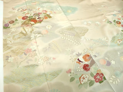 平和屋着物●創業460年・千總　訪問着　駒刺繍　地紙花文　暈し染め　金彩　東急百貨店扱い　正絹　逸品　DABE5824ps