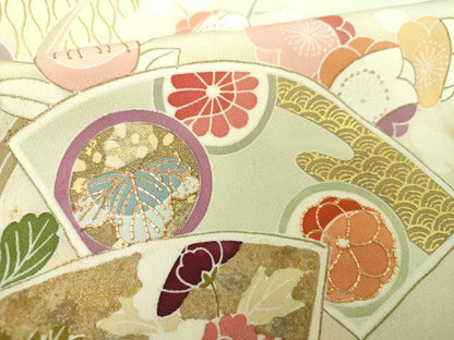平和屋着物●創業460年・千總　訪問着　駒刺繍　地紙花文　暈し染め　金彩　東急百貨店扱い　正絹　逸品　DABE5824ps