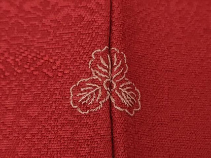 平和屋着物●上質な色無地　草花地紋　赤色　正絹　逸品　未使用　DABE5829ps