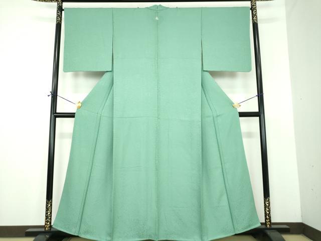 平和屋着物●上質な色無地　南天地紋　青磁色　正絹　逸品　未使用　DABE5831ps
