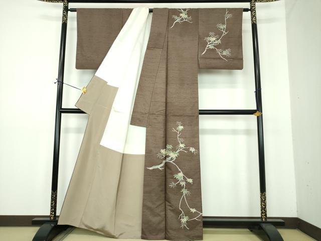平和屋着物●白山紬　訪問着　友禅　楓文　正絹　逸品　DABE5839ps
