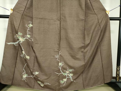 平和屋着物●白山紬　訪問着　友禅　楓文　正絹　逸品　DABE5839ps
